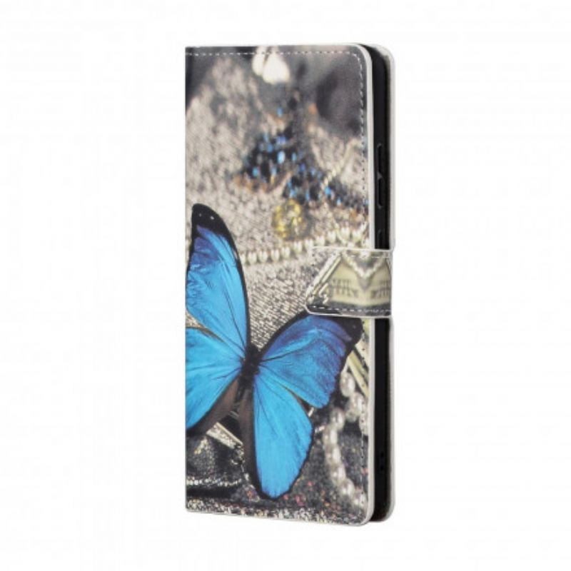 Folio Deksel Til Xiaomi Redmi 10 Blue Strappy Butterfly