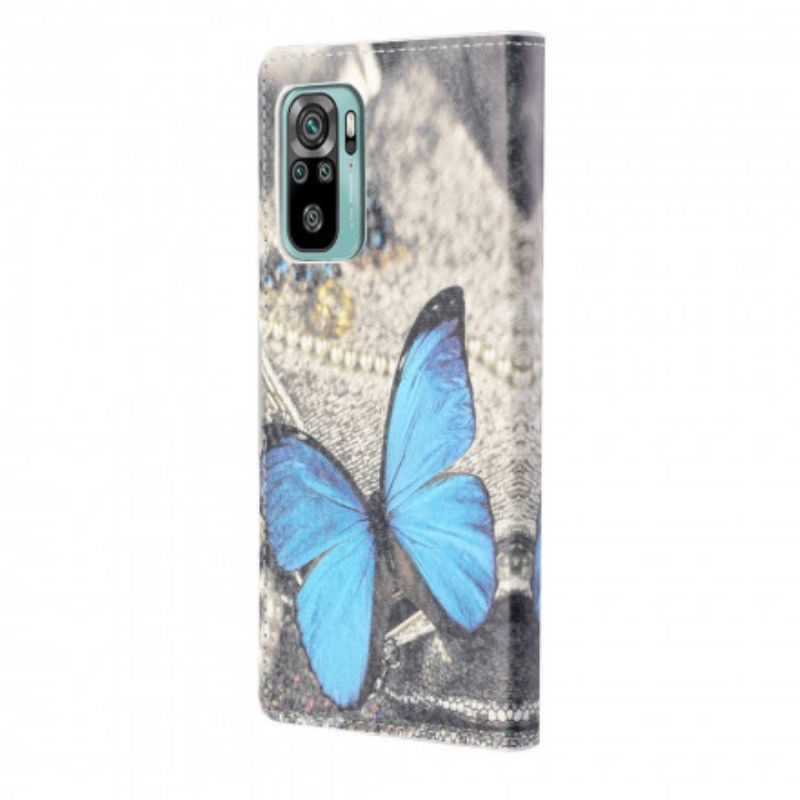 Folio Deksel Til Xiaomi Redmi 10 Blue Strappy Butterfly