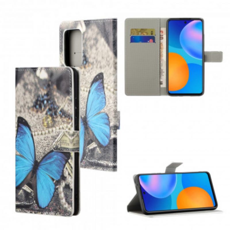 Folio Deksel Til Xiaomi Redmi 10 Blue Strappy Butterfly