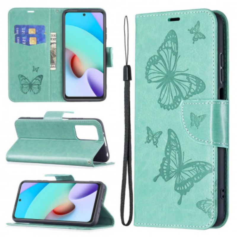 Folio Deksel Til Xiaomi Redmi 10 Butterflies Print Strappy