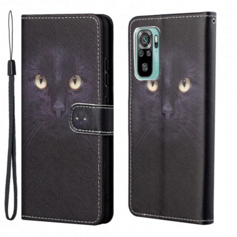 Folio Deksel Xiaomi Redmi 10 Black Strappy Cat Eyes