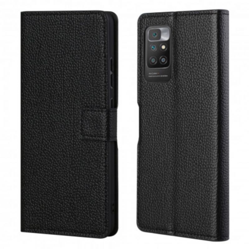 Folio Deksel Xiaomi Redmi 10 Litchi Grain Leather Effect Beskyttelse Deksel