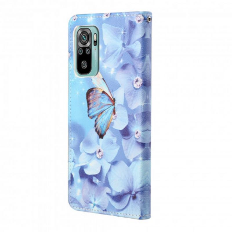 Lærdeksel Folio Deksel Xiaomi Redmi 10 Mobildeksel Diamond Strappy Butterflies