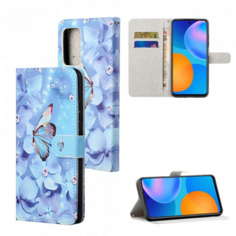 Lærdeksel Folio Deksel Xiaomi Redmi 10 Mobildeksel Diamond Strappy Butterflies