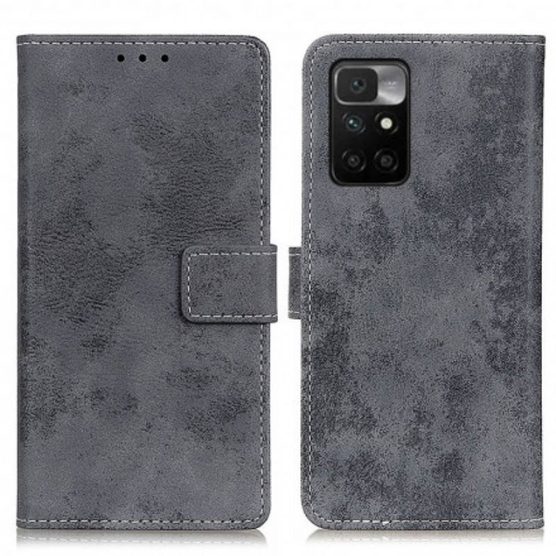 Lærdeksel Folio Deksel Xiaomi Redmi 10 Mobildeksel Vintage Skinneffekt