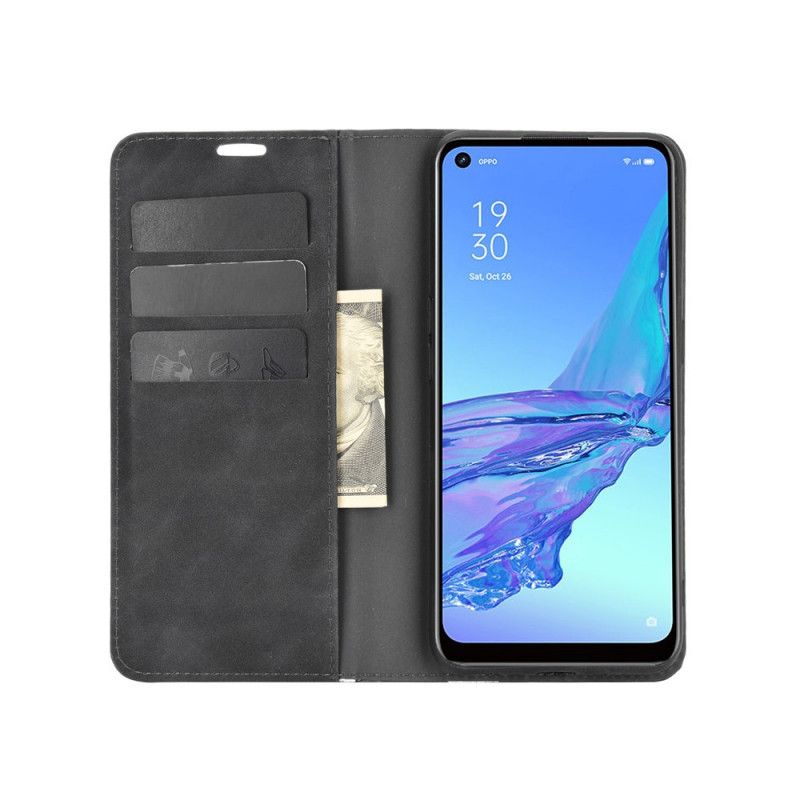 Folio Deksel Oppo A53s Svart Myk Skinneffekt