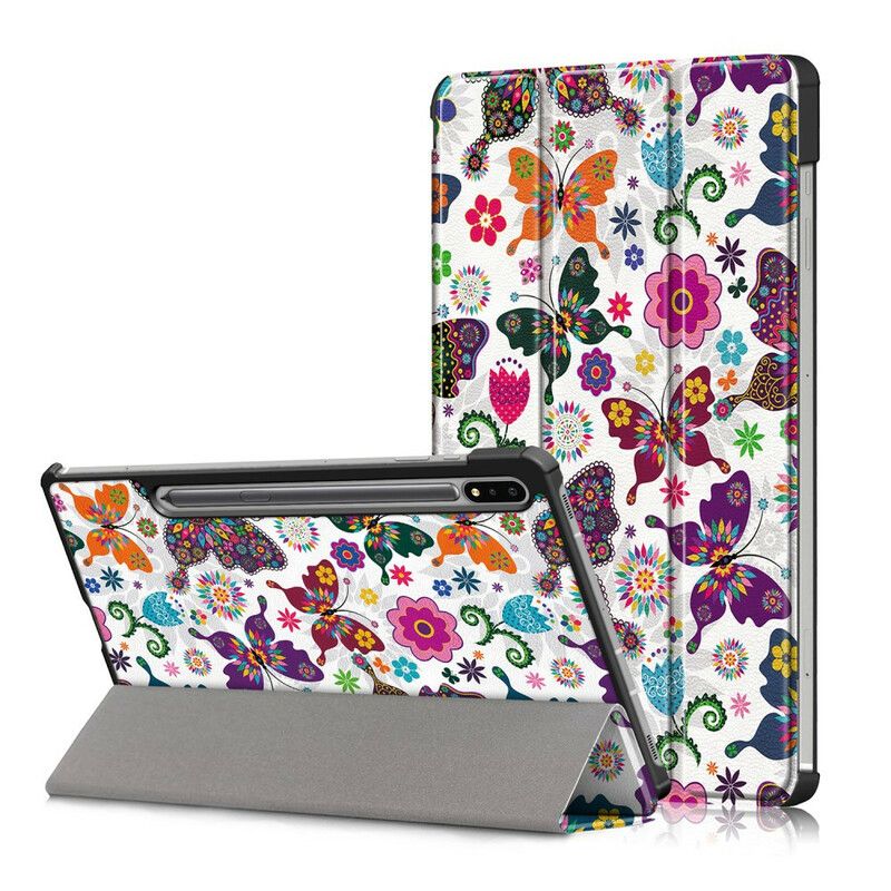 Forsterket Smart Etui Samsung Galaxy Tab S7 Fe Sommerfugler Og Blomster