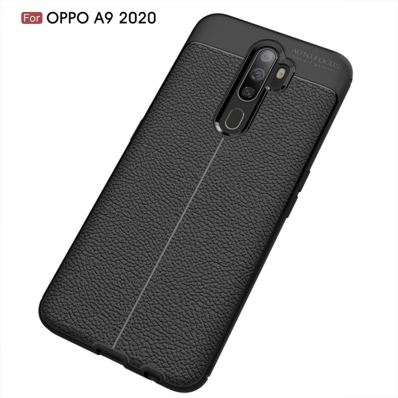 Deksel Oppo A5 2020 Svart Dobbeltlinjet Litchi-Effekt Anti-fall