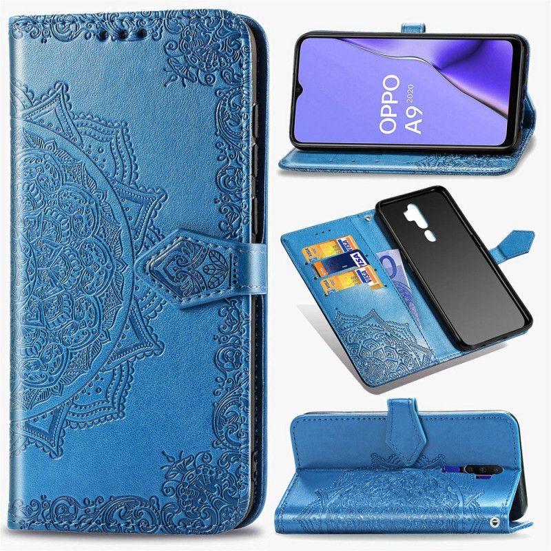 Lærdeksel Folio Deksel Oppo A5 2020 Svart Mobildeksel Middelaldrende Mandala