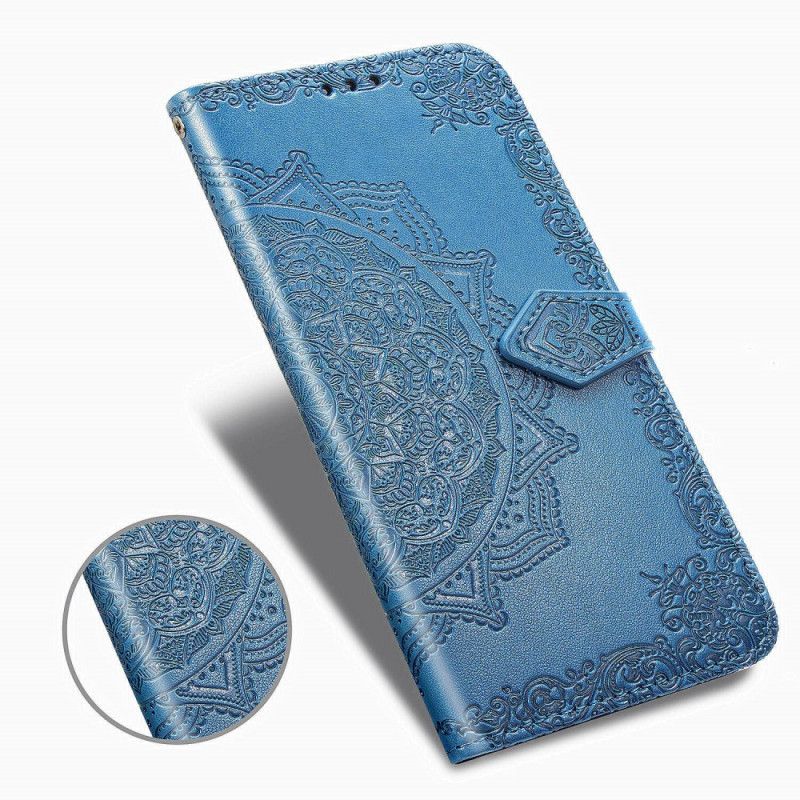 Lærdeksel Folio Deksel Oppo A5 2020 Svart Mobildeksel Middelaldrende Mandala