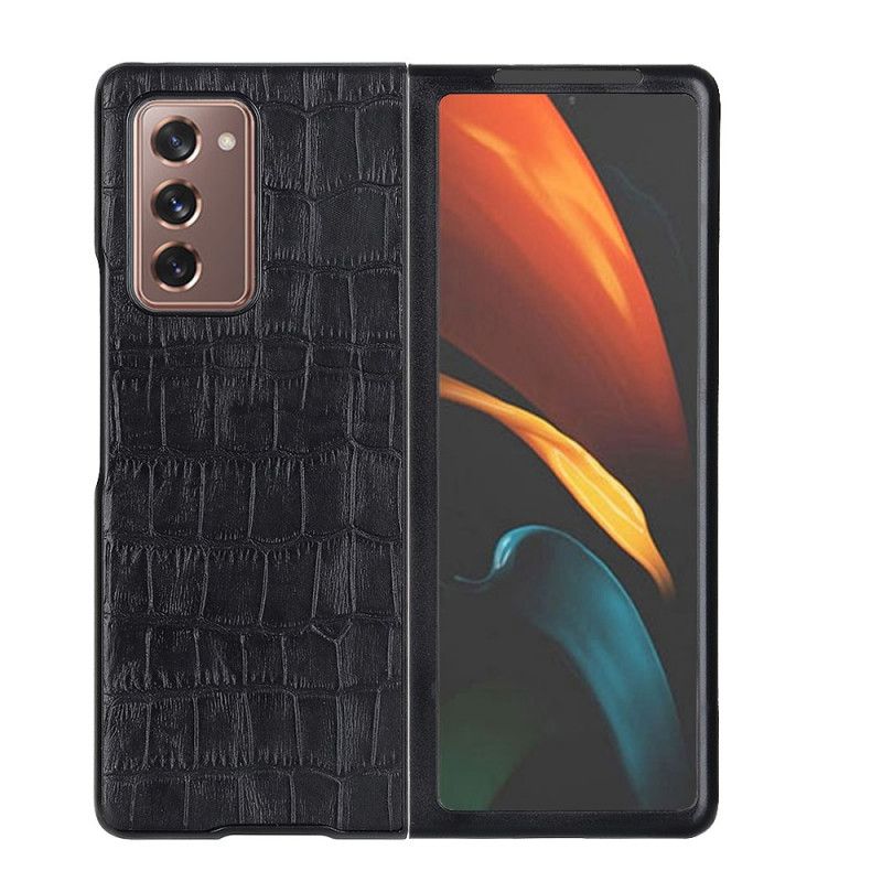 Deksel for Samsung Galaxy Z Fold 2 Svart Ekte Krokodilleskinn