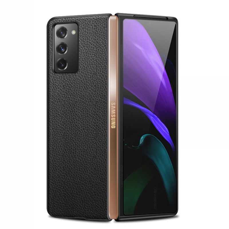 Deksel for Samsung Galaxy Z Fold 2 Svart Ekte Litchi