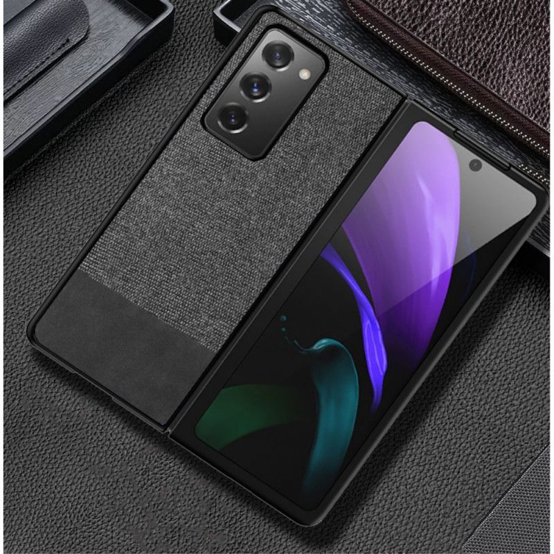 Deksel for Samsung Galaxy Z Fold 2 Svart Imitert Lær Og Stoff