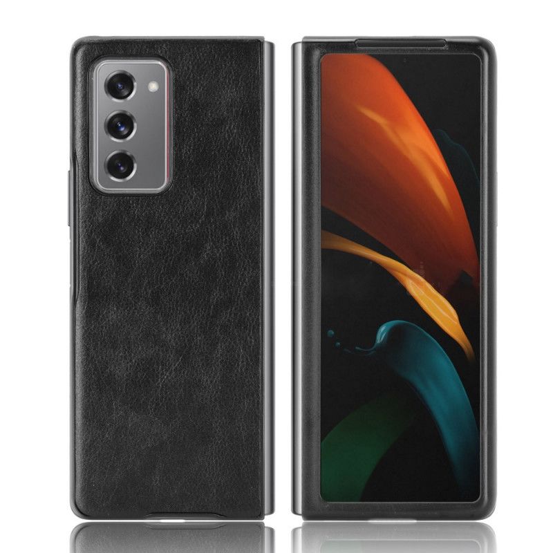 Deksel Samsung Galaxy Z Fold 2 Svart Litchi Imitert Skinn Anti-fall