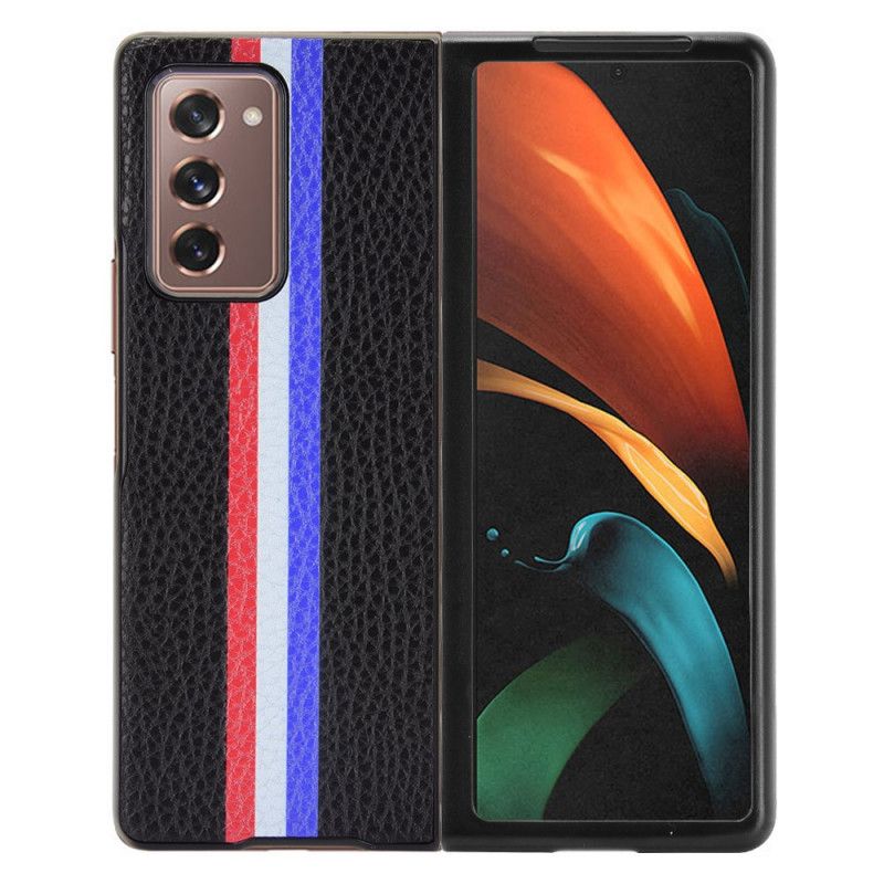 Deksel Samsung Galaxy Z Fold 2 Svart Trefarget Litchi Imitert Skinn