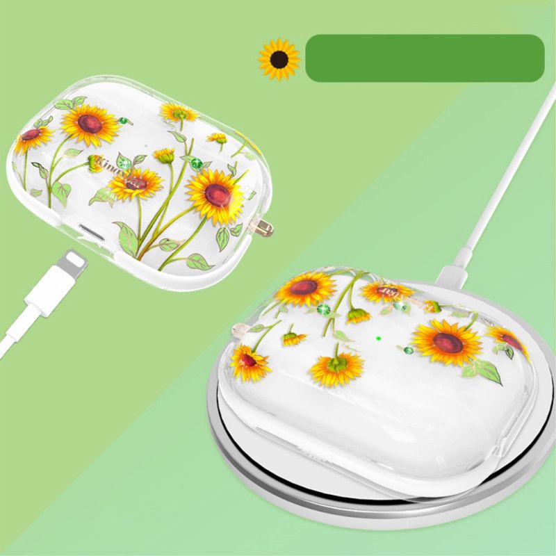 Deksel AirPods Pro Hvit Swarovski Kingxbar Lysende Blomster