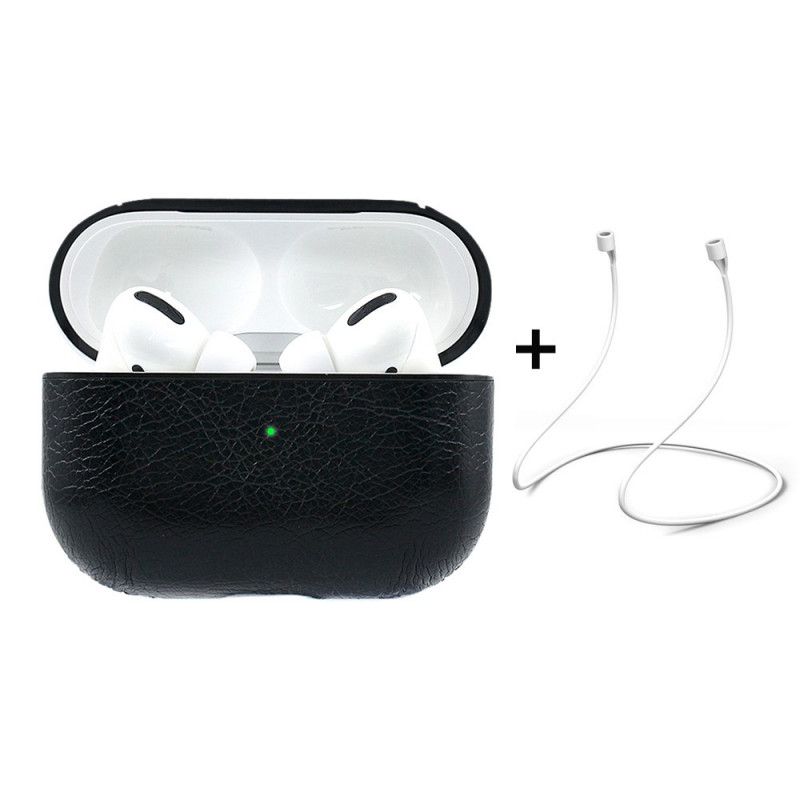 Deksel AirPods Pro Svart Imitert Skinn Med Prinshattesnor Beskyttelse