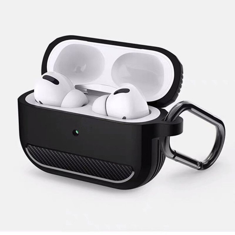 Deksel AirPods Pro Svart Karbonfiber Med Karabinkrok Anti-fall