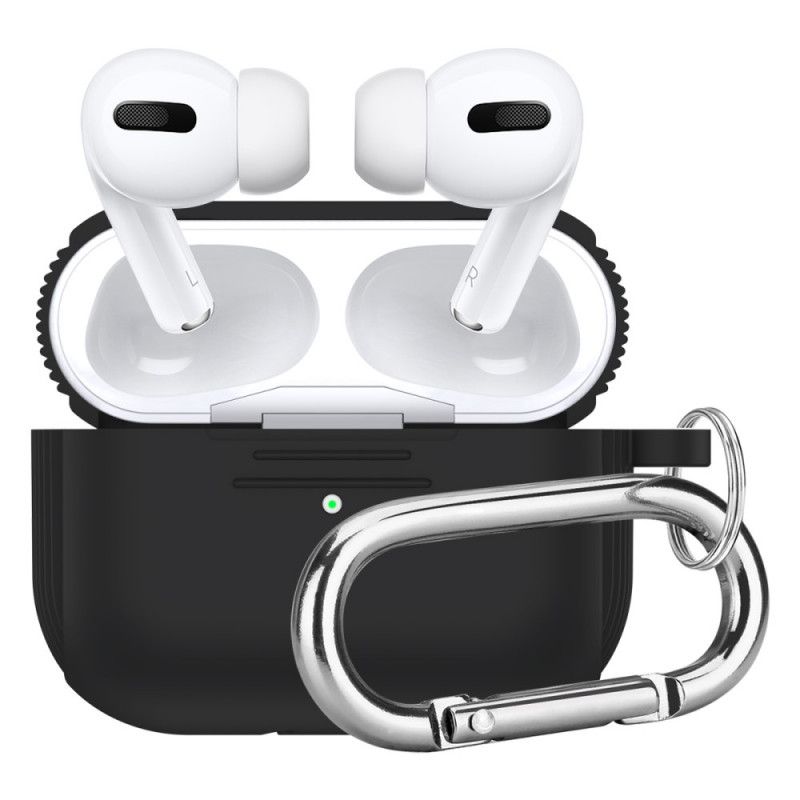 Deksel AirPods Pro Svart Klassisk Silikon Med Karabinkrok Beskyttelse