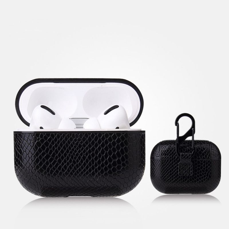 Deksel AirPods Pro Svart Slangeskinneffekt Med Karabinkrok