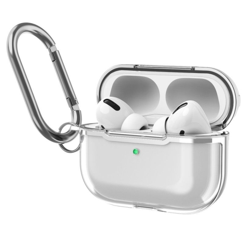 Deksel for AirPods Pro Grå Gjennomsiktig Metallisk Design Med Karabinkrok