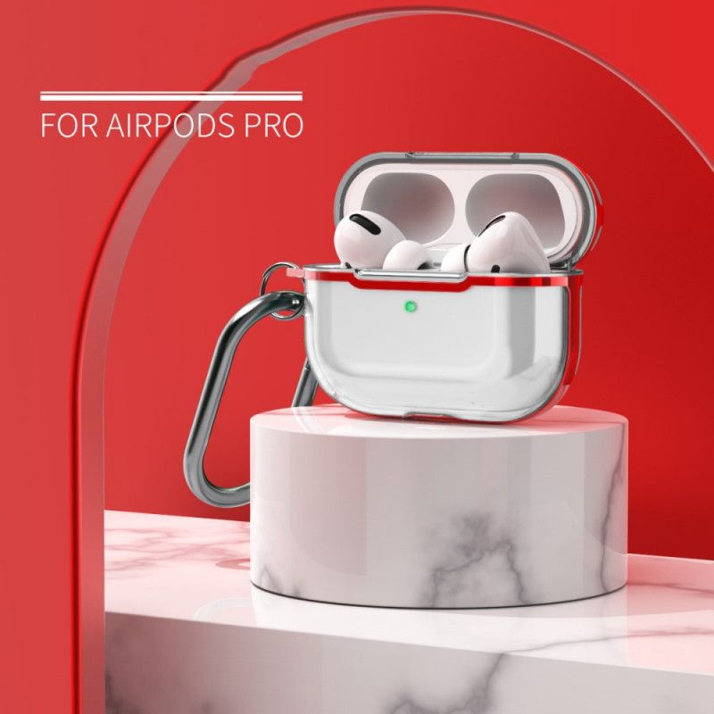 Deksel for AirPods Pro Grå Gjennomsiktig Metallisk Design Med Karabinkrok