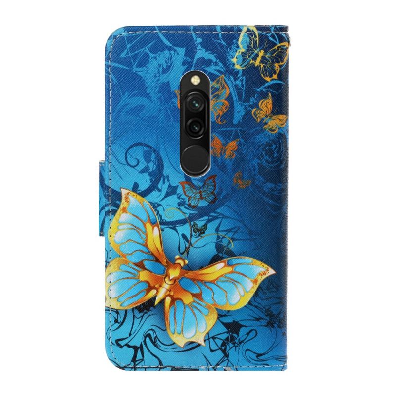 Folio Deksel for Xiaomi Redmi 8 Svart Sommerfuglvariasjoner Med Tanga