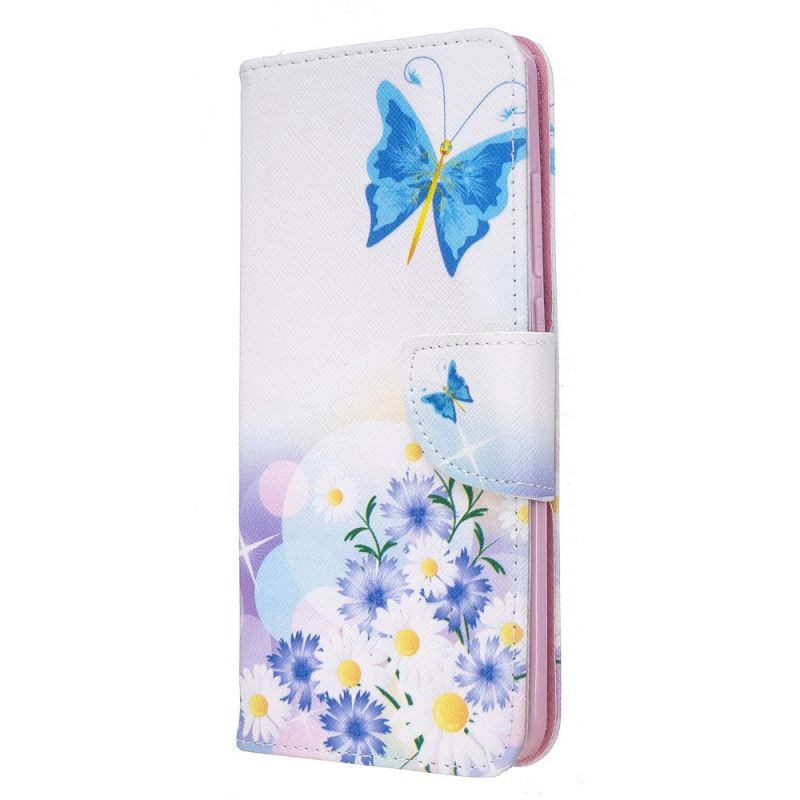 Folio Deksel Xiaomi Redmi 8 Magenta Malte Sommerfugler Og Blomster