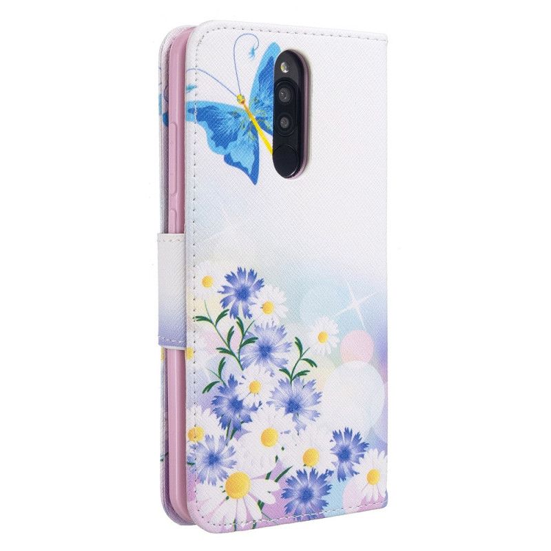 Folio Deksel Xiaomi Redmi 8 Magenta Malte Sommerfugler Og Blomster