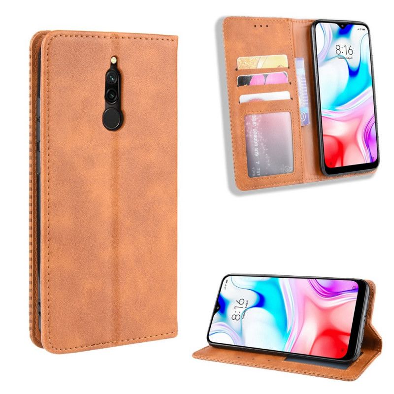 Folio Deksel Xiaomi Redmi 8 Svart Stilisert Vintage-Skinneffekt