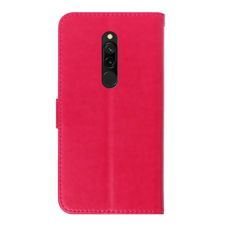 Lærdeksel Folio Deksel Xiaomi Redmi 8 Magenta Mobildeksel Sommerfugl Sjarm