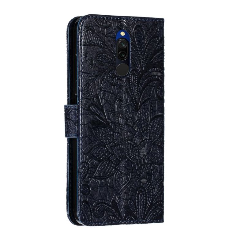 Lærdeksel Folio Deksel Xiaomi Redmi 8 Marineblå Tribal Thong Blomster