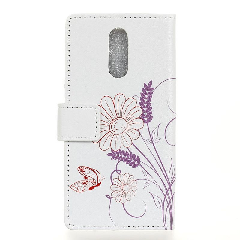 Lærdeksel Folio Deksel Xiaomi Redmi 8 Mobildeksel Tegning Av Sommerfugler Og Blomster