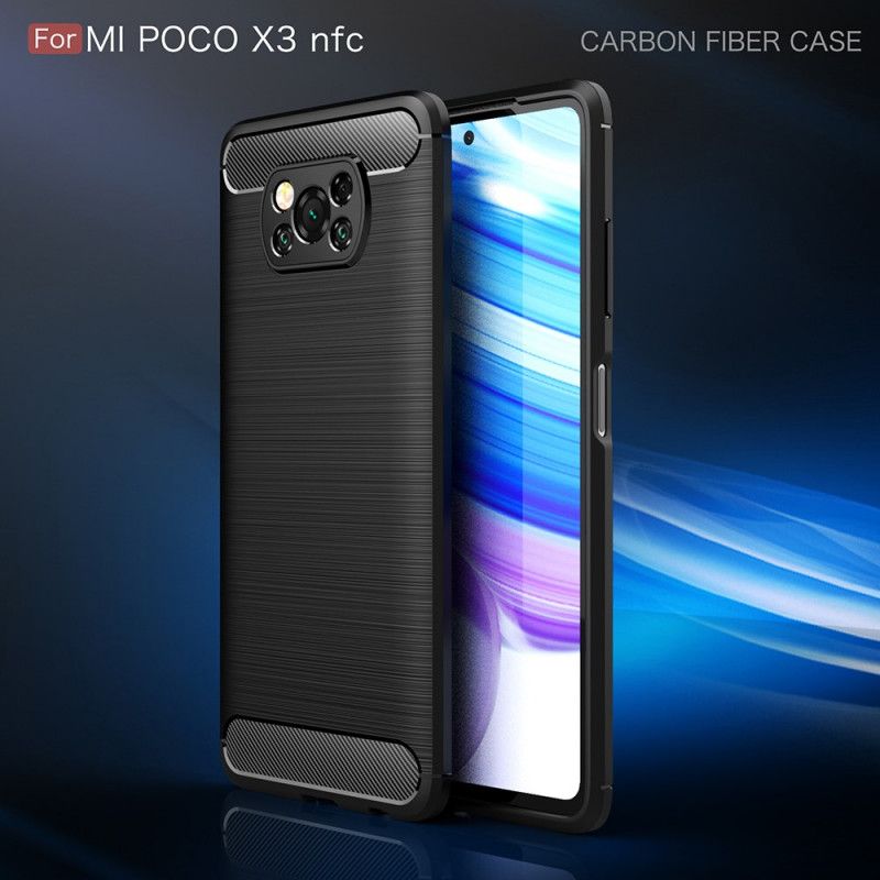 Deksel for Xiaomi Poco X3 Svart Børstet Karbonfiber