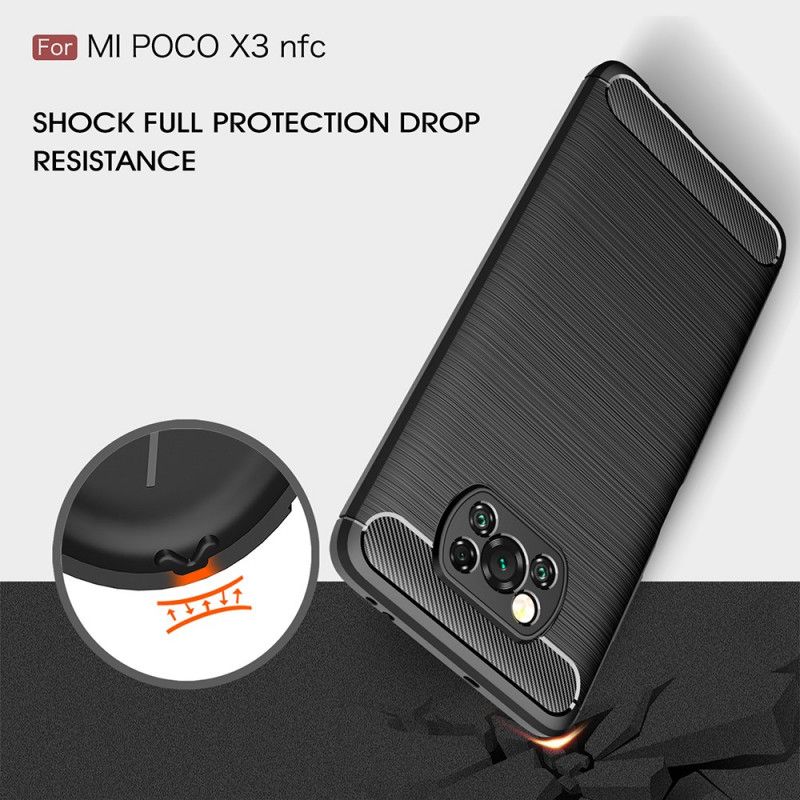 Deksel for Xiaomi Poco X3 Svart Børstet Karbonfiber