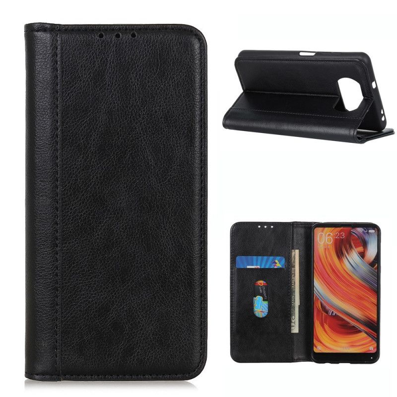 Folio Deksel for Xiaomi Poco X3 Svart Elegant Delt Lychee-Skinn