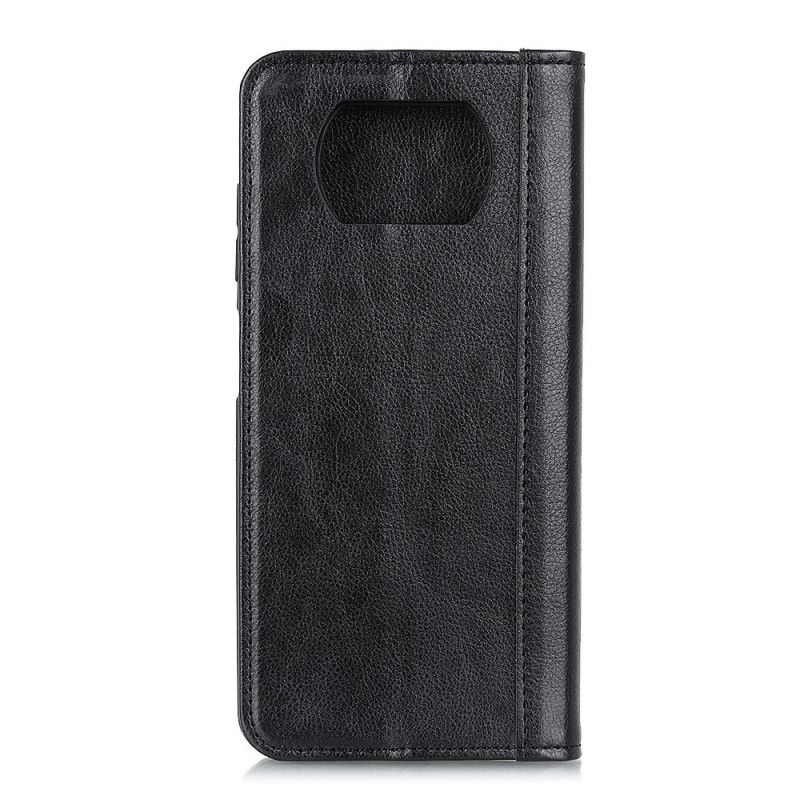 Folio Deksel for Xiaomi Poco X3 Svart Elegant Delt Lychee-Skinn