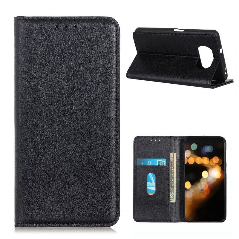 Folio Deksel for Xiaomi Poco X3 Svart Premium Split Litchi