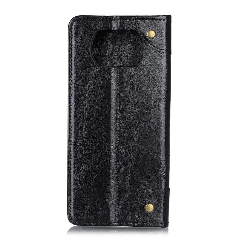 Folio Deksel Xiaomi Poco X3 Svart Vintage Skinnnitter Anti-fall