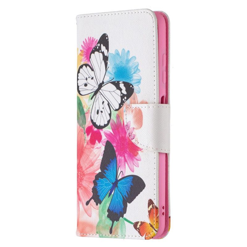 Lærdeksel Folio Deksel Xiaomi Poco X3 Mobildeksel Malte Sommerfugler Og Blomster