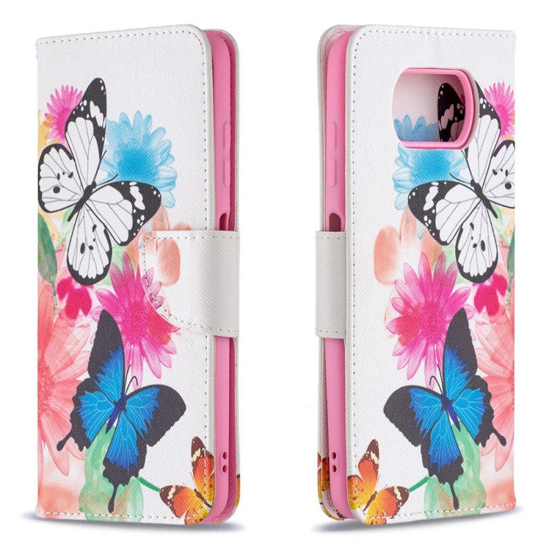 Lærdeksel Folio Deksel Xiaomi Poco X3 Mobildeksel Malte Sommerfugler Og Blomster