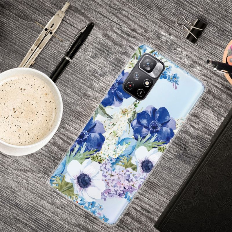 Deksel Xiaomi Redmi Note 11 / Poco M4 Pro 5g Mobildeksel Blue Flowers Akvarell