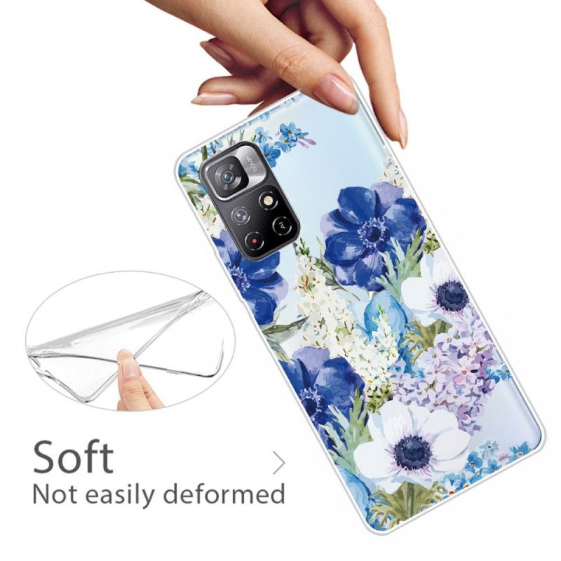 Deksel Xiaomi Redmi Note 11 / Poco M4 Pro 5g Mobildeksel Blue Flowers Akvarell