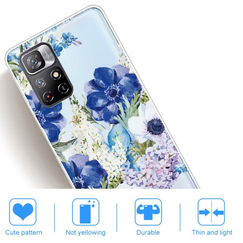 Deksel Xiaomi Redmi Note 11 / Poco M4 Pro 5g Mobildeksel Blue Flowers Akvarell