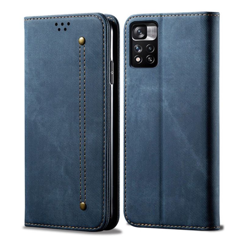 Folio Deksel Lær Xiaomi Redmi Note 11 / Poco M4 Pro 5g Mobildeksel Denimstoff