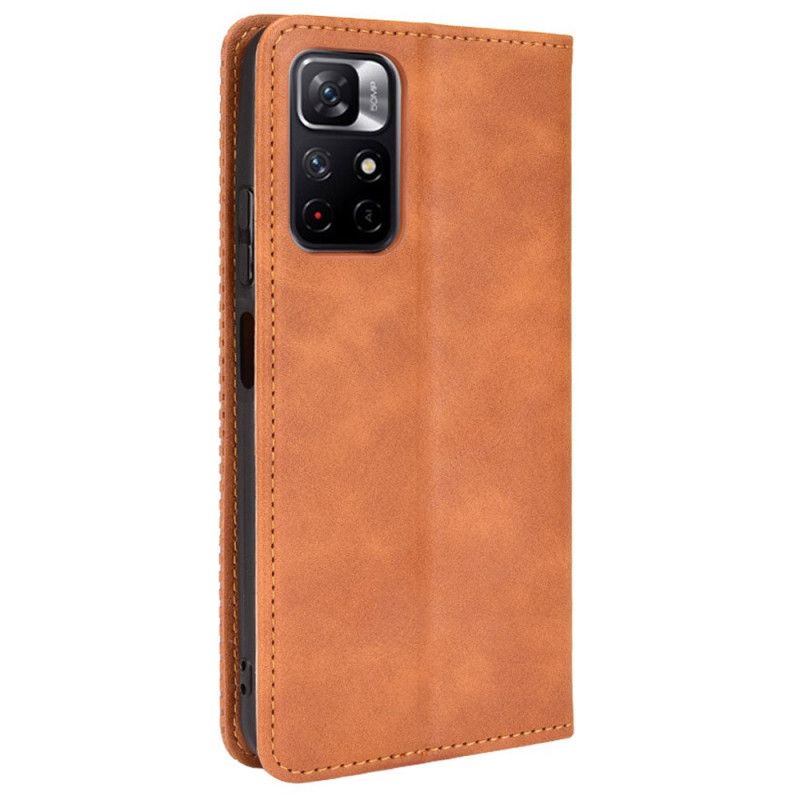 Folio Deksel Lær Xiaomi Redmi Note 11 / Poco M4 Pro 5g Stilisert Vintage Skinneffekt