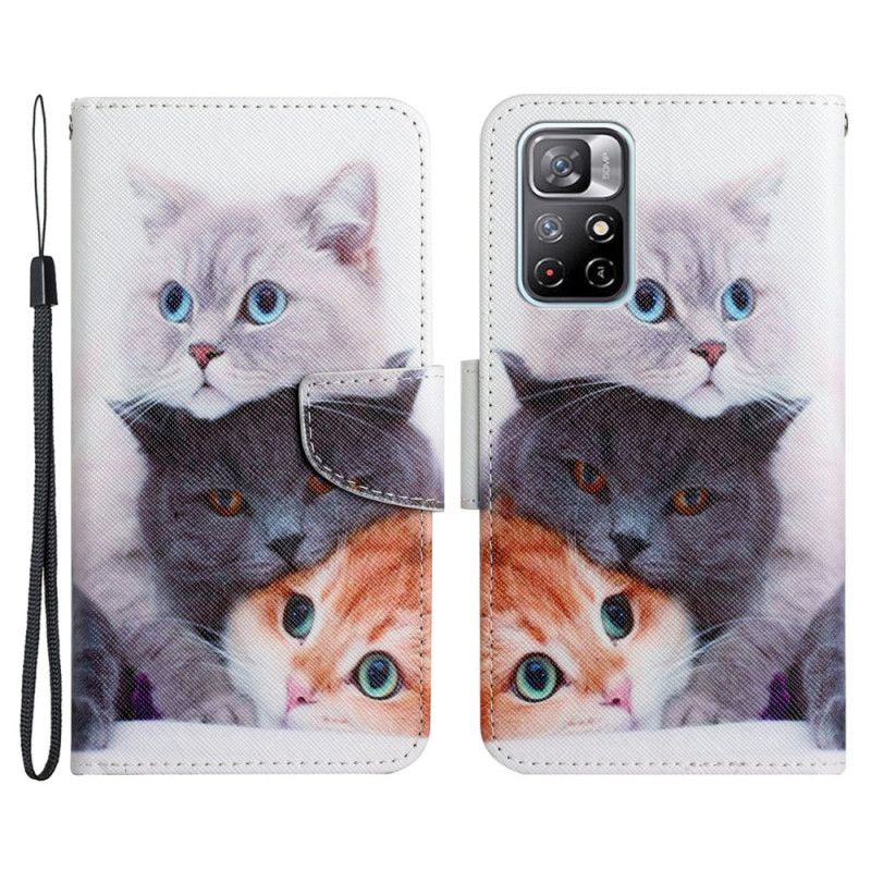 Folio Deksel Til Xiaomi Redmi Note 11 / Poco M4 Pro 5g Pile Of Cats-lanyard