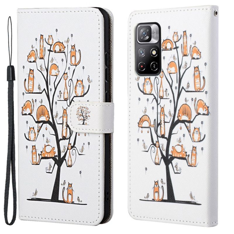 Folio Deksel Xiaomi Redmi Note 11 / Poco M4 Pro 5g Funky Cats Strappy Beskyttelse Deksel