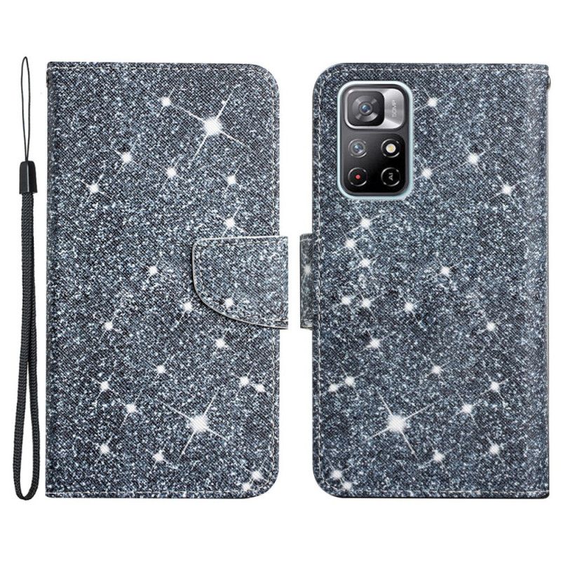 Folio Deksel Xiaomi Redmi Note 11 / Poco M4 Pro 5g Glitter Strappy Beskyttelse Deksel