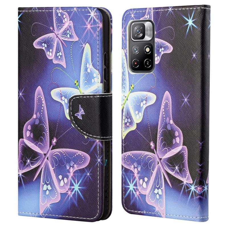 Lærdeksel Folio Deksel Xiaomi Redmi Note 11 / Poco M4 Pro 5g Mobildeksel Butterflies Design